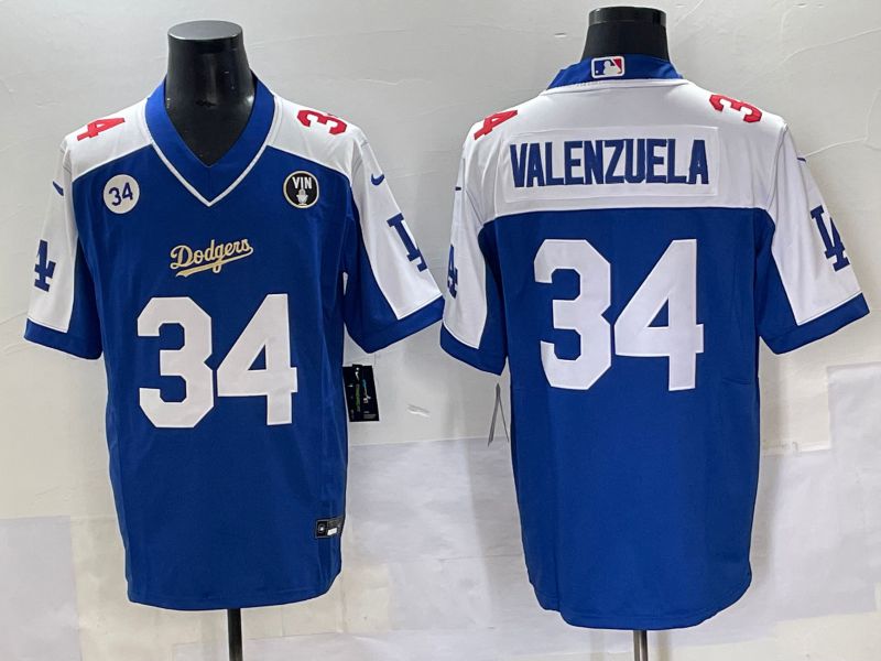 Men 2025 Los Angeles Dodgers #34 Valenzuela Blue white Nike MLB Jersey style 7074->los angeles dodgers->MLB Jersey